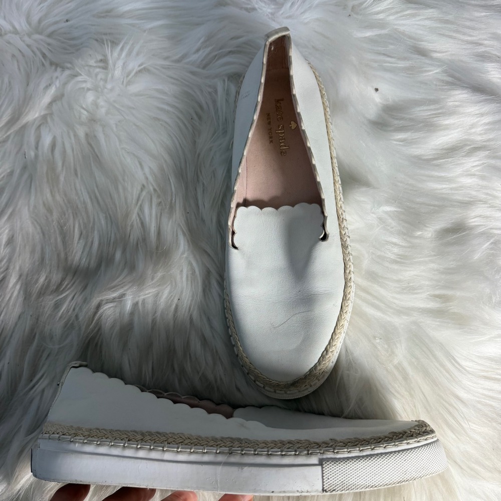 Kate Spade White Leather Scalloped Espadrille Slip On Sneakers Womens 8